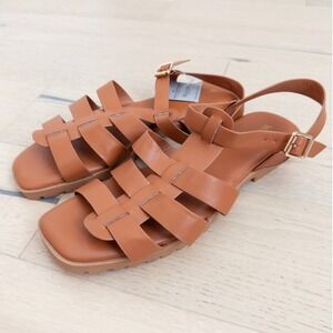 Womens Sandals Size 10 Tan Faux Leather Gladiator Boho Summer‎ Fisherman Earthy